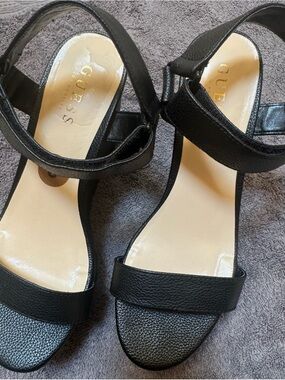 GUESS Black Leather Ankle-Strap Sandals